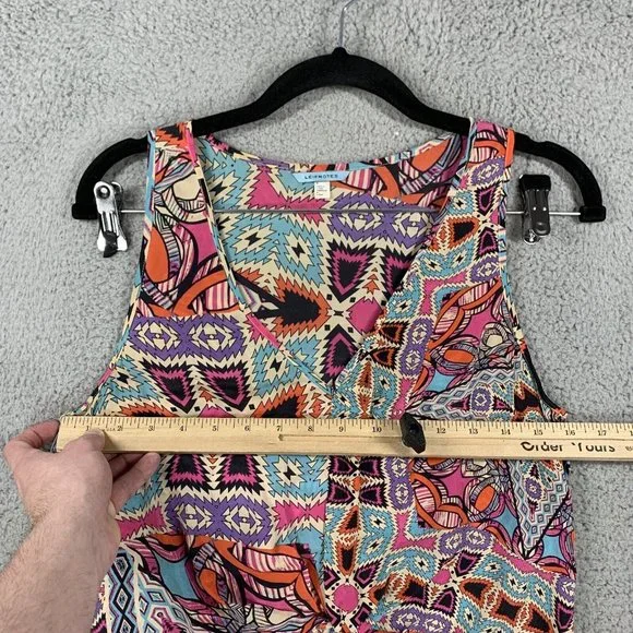 ANTHROPOLOGIE LEIFNOTES GLASS TILES  MULTI COLOR AZTEC PRINT SILK TOP SZ 6 - Picture 3 of 9
